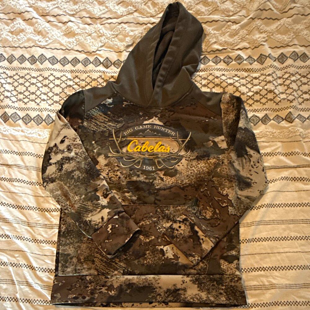 Cabela's Big Game Hunter Camo Fleece Pullover Hoodie Long Sleeve Size L Youth